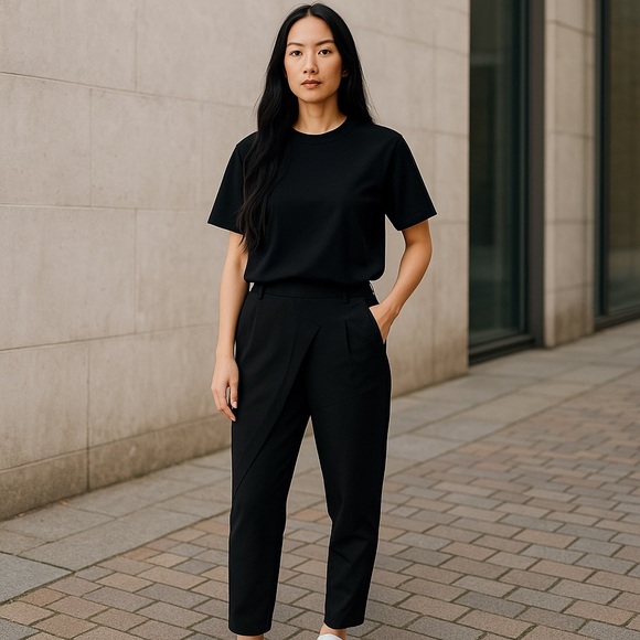 ixos Pants - IXOS IT40 | US 4 Black Wrap Front Pareo Pants Cropped Stretch Crepe Minimalist